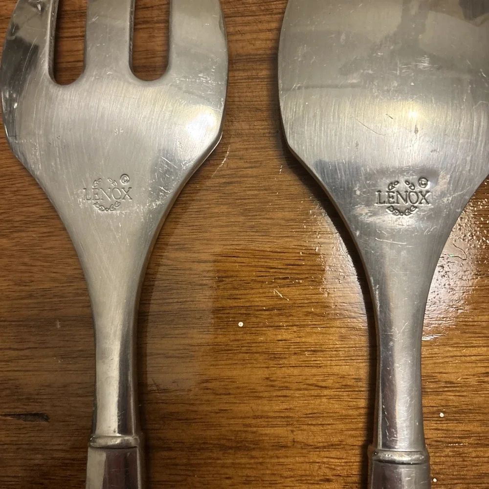 Set Of 2 - Lenox Organic Salad Serving Set Pressed‎ Aluminum 13
